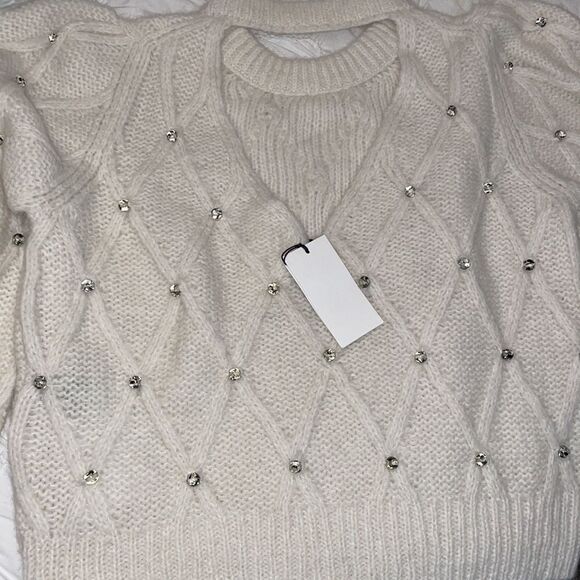 NWT 478.00- ELEVEN SIX ZARIA SWEATER IVORY W/BEADS XS/S OVERSIZED CROP HAND KNIT - Picture 9 of 13